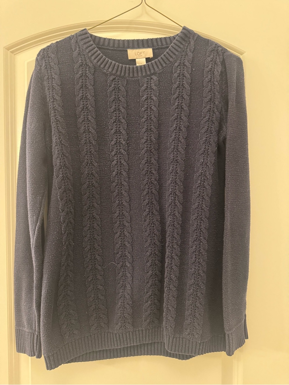 LOFT Men's Navy Cable-Knit Crewneck Sweater